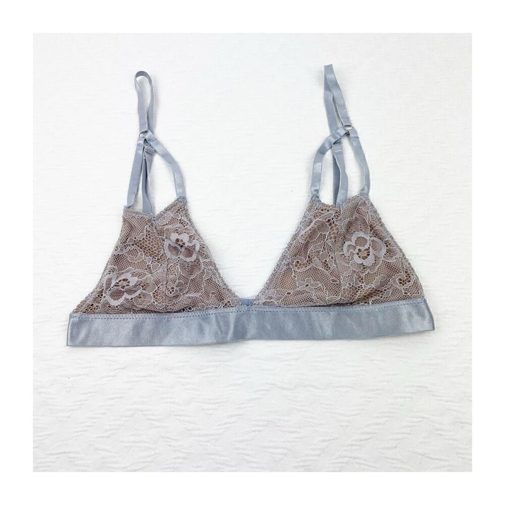 Victorias Secret 32a lace lavender/gray tan triangle bralette bride bridal weddi